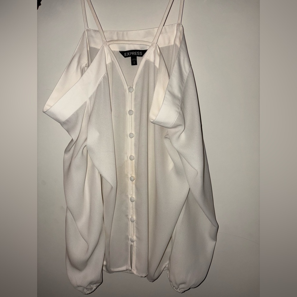 Express Cream Color Sz M silky long sleeve button front top